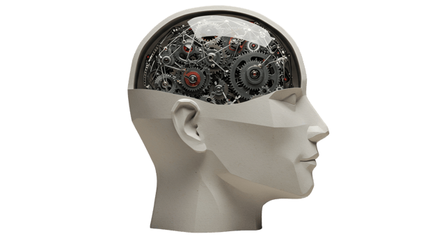 Human head with mechanical gears png
