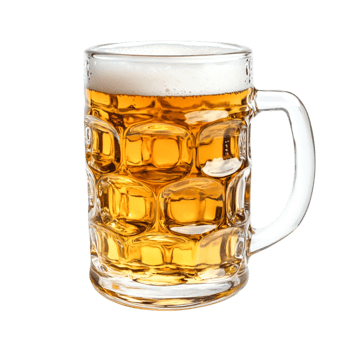 Refreshing Cold Beer in a Clear Glass Mug with Frothy Head png