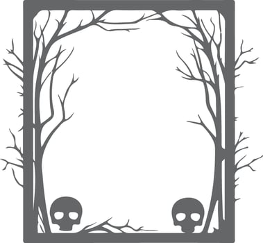 Spooky halloween frame with bare trees and skulls. vector