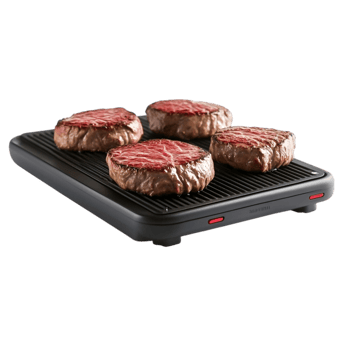 Electric grill with sizzling steaks modern cooking surface png