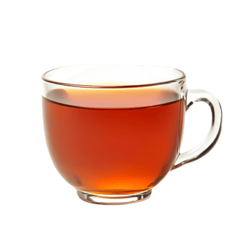 Hot brewed tea in a clear glass cup png