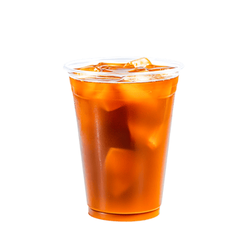 Refreshing Iced Tea in Clear Plastic Cup with Ice Chunks and Natural Color png