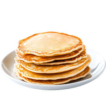 Stack of Fluffy Pancakes on White Plate Ready for Breakfast Delight png