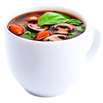 Warm Vegetable Soup with Mushrooms and Fresh Herbs in White Cup png