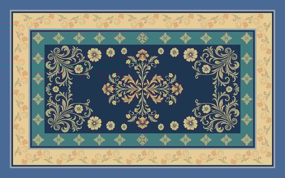 Elegant Persian Carpet with Traditional Floral Pattern and Ornamental Design in Blue Green and Gold Colors Perfect for Home Decor Wallpaper Fabric Tapestry and Interior Decoration vector