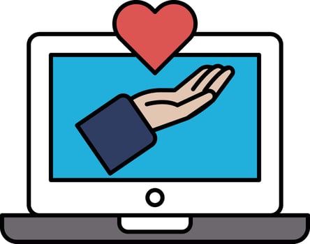 A computer screen with a hand holding a heart vector
