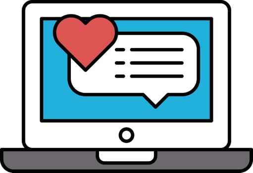 A laptop screen with a heart and a chat box vector