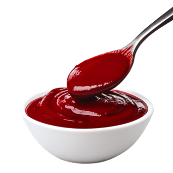 Fresh Red Tomato Sauce in White Bowl with Spoon on png