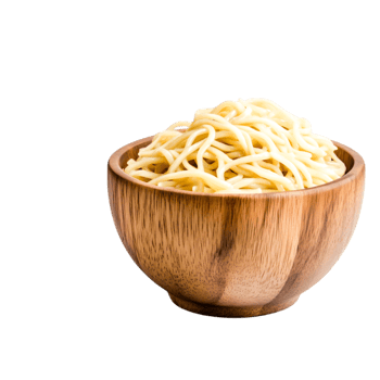 Fresh Cooked Noodles in Wooden Bowl png
