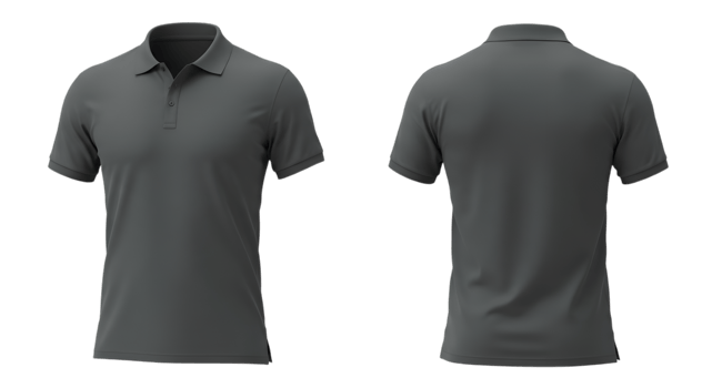 Front and Back View of a Dark Gray Polo Shirt on Transparent Background png