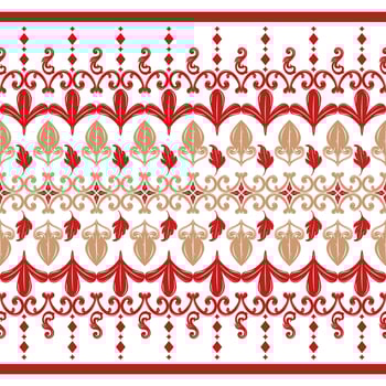 Beautiful Ornate Scroll Twist Geometric Medieval Victorian Florals Buds Botanical Filigree with Golden Red on White Background Luxury Elaborate Rich Pattern Seamless Design for Border Wallpaper Fabric vector