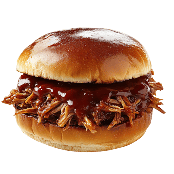Pulled Pork Sandwich with BBQ Sauce isolated on transparent background png