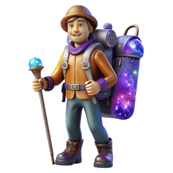serene creative Backpacker with Trekking Poles Isolated Transparent Background genuine png