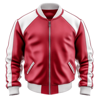 Red and white College Jacket, Varsity Coat isolated on a transparent background png