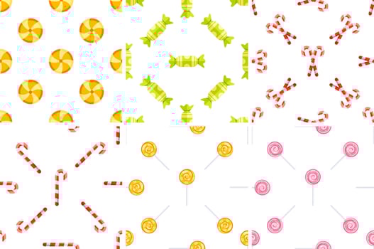 Seamless patterns with candies, lollipops and candy canes creating a festive atmosphere vector