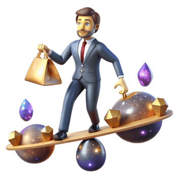 stunning creative Businessman Balancing on Seesaw with Money Bags Isolated png