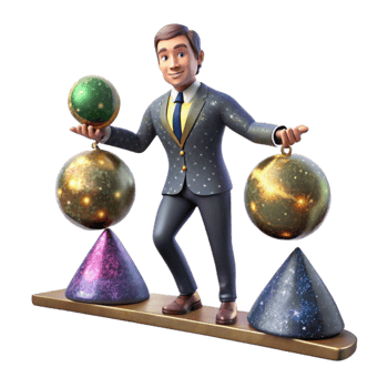 extraordinary artistic Businessman Balancing on Seesaw with Money Bags Isolated genuine png