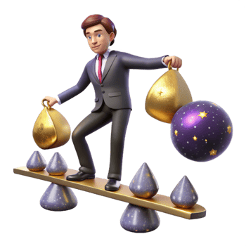 beautiful traditional Businessman Balancing on Seesaw with Money Bags Isolated authentic png