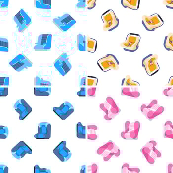 Seamless pattern with colorful baby car seats, emphasizing safety and travel convenience for children vector