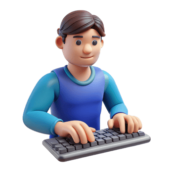stunning traditional Programmer typing on a keyboard, detailed png
