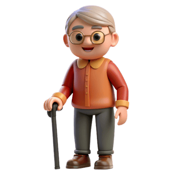 serene minimalist Senior citizen with a cane, genuine png
