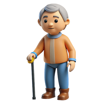 dramatic minimalist Senior citizen with a cane, professional png