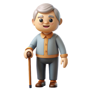 elegant traditional Senior citizen with a cane, genuine png