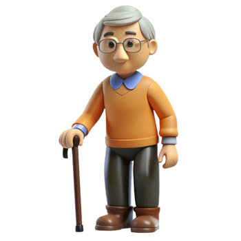 magnificent abstract Senior citizen with a cane, original png