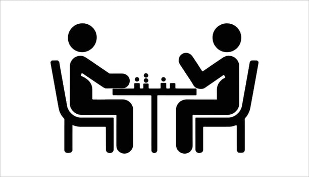 Black and white illustration of people playing chess together vector