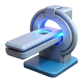 serene artistic Advanced medical scanner emitting a blue beam, high quality png