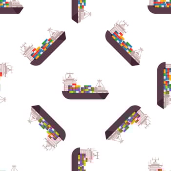 Cargo ship carrying colorful containers sailing on white background seamless pattern vector