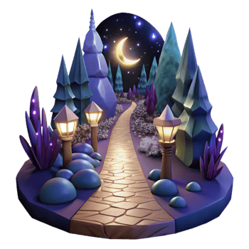 wonderful abstract Dark Forest Path at Night Isolated with Moonlit Glow high resolution png