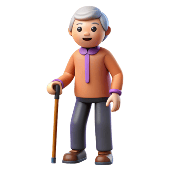dramatic minimalist Senior citizen with walking stick exclusive png