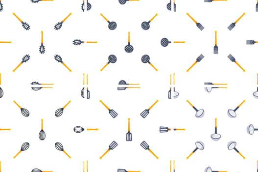 Seamless pattern of kitchen utensils forming a culinary background vector