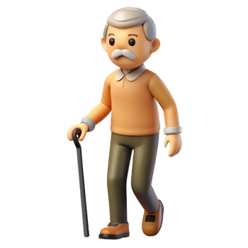 magnificent artistic Senior citizen with walking stick detailed png
