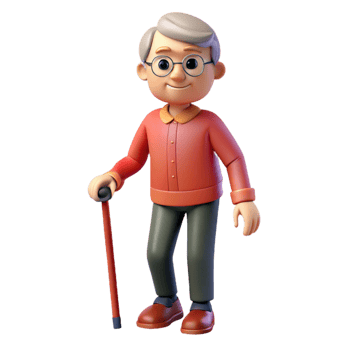 serene artistic Senior citizen with walking stick premium png