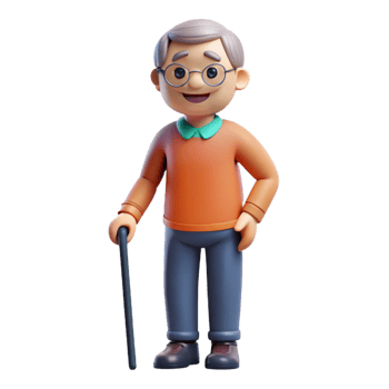 dramatic rustic Senior citizen with walking stick high quality png