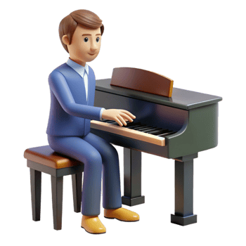 elegant rustic Talented musician playing the piano implied, not shown professional png