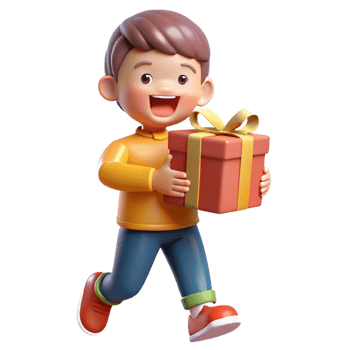 dramatic traditional Excited child, holding a present present not fully visible , genuine png