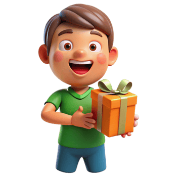 extraordinary traditional Excited child, holding a present present not fully visible , original png
