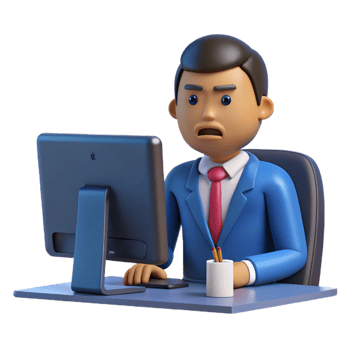 wonderful modern Frustrated office worker, staring at computer screen screen not visible , high quality png