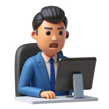 wonderful classic Frustrated office worker, staring at computer screen screen not visible , professional png