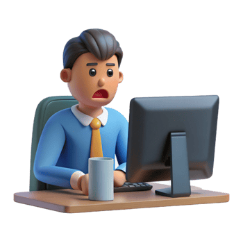 vibrant rustic Frustrated office worker, staring at computer screen screen not visible , high quality png