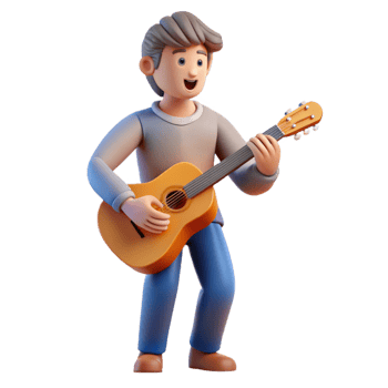 elegant minimalist Musician, playing a guitar guitar neck only visible , authentic png