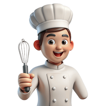 vibrant traditional Excited chef, white uniform, holding whisk, original png