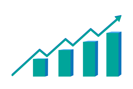 Bar graph with a rising line, highlighting upward growth progress png