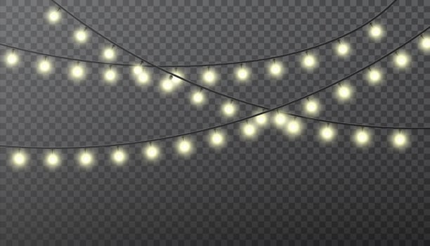 Realistic retro light bulb. Decorative vintage design edison lightbulb. Glowing fairy Christmas garland string. New Year party led lamps vector