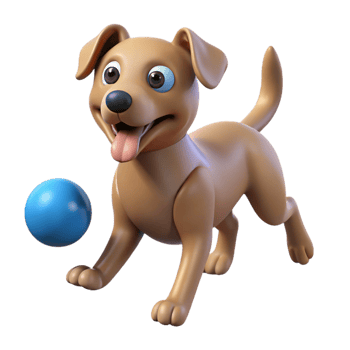 elegant abstract Playful dog fetching a ball, high quality png