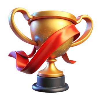 dramatic vintage Golden Trophy with Red Ribbon Cutout Element high resolution png