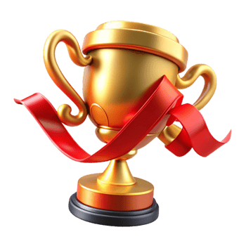 stunning classic Gold Trophy with Red Ribbon Front View Transparent exclusive png